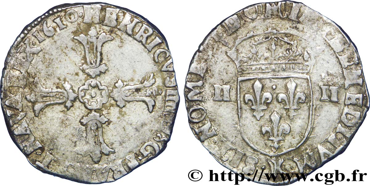 HENRY IV Quart d écu, croix feuillue de face 1610 Bordeaux XF