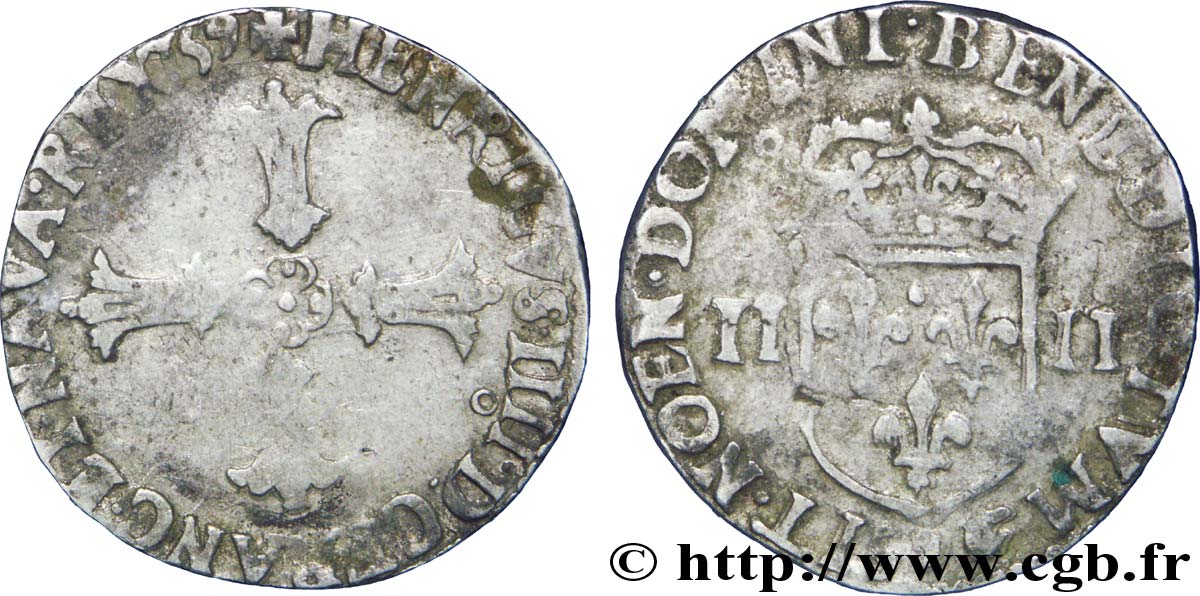 HENRI IV LE GRAND Quart d écu, croix feuillue de face, légende fauté 159 Rennes TTB