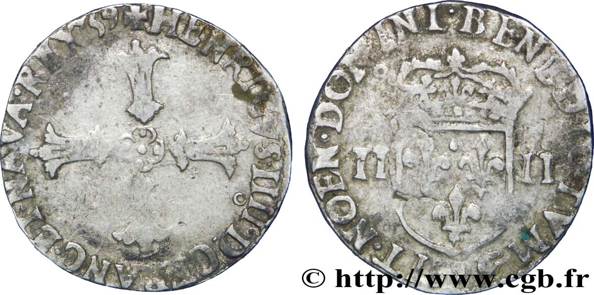 HENRY IV Quart d écu, croix feuillue de face, légende fauté 159 Rennes XF