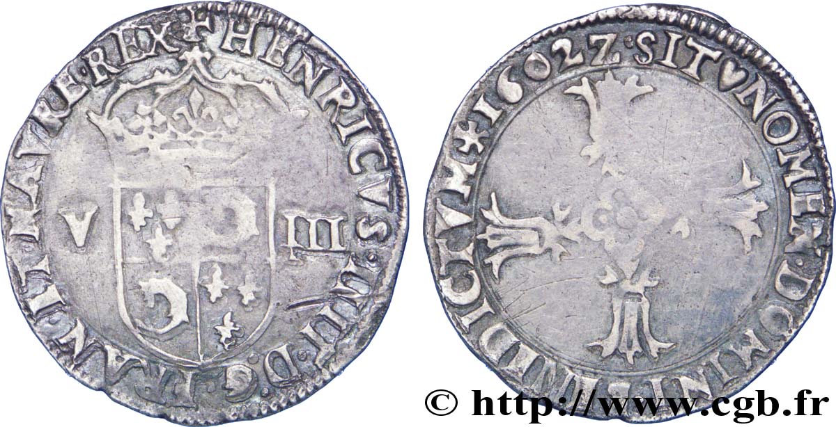 HENRY IV Huitième d écu du Dauphiné 1602 Grenoble SS/fSS