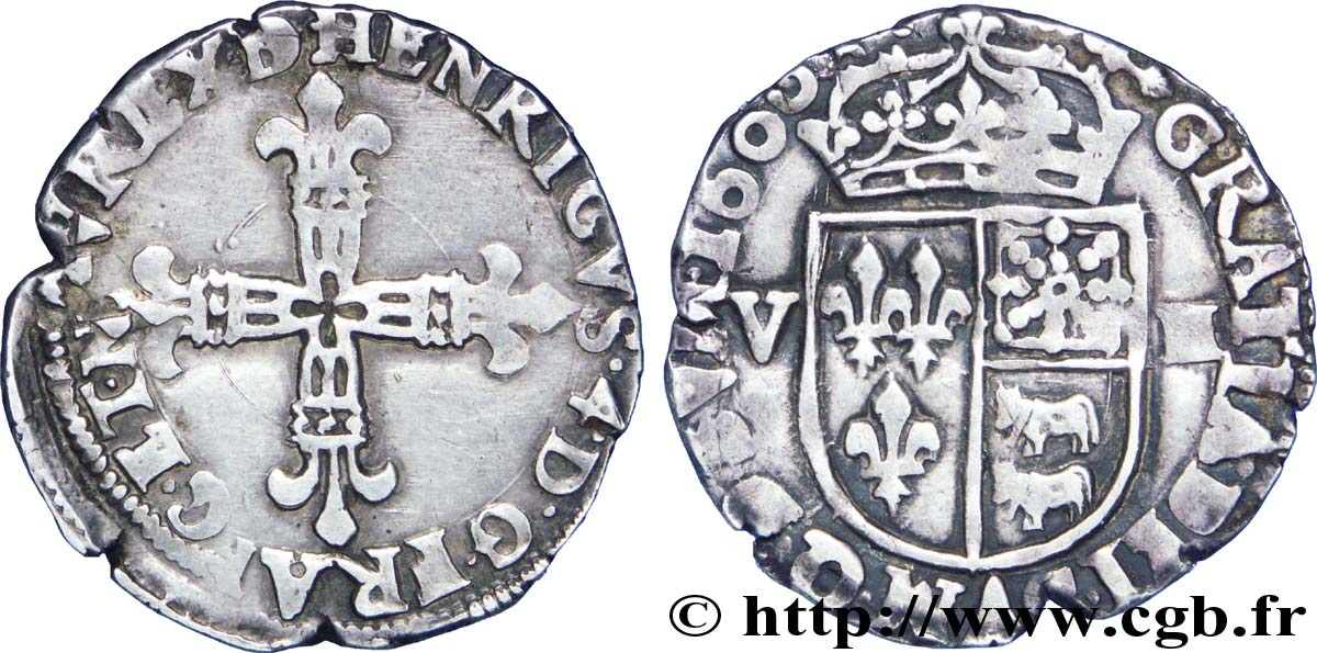 HENRY IV Huitième d écu de Béarn 1600 [ou 1606] Morlaàs XF/AU