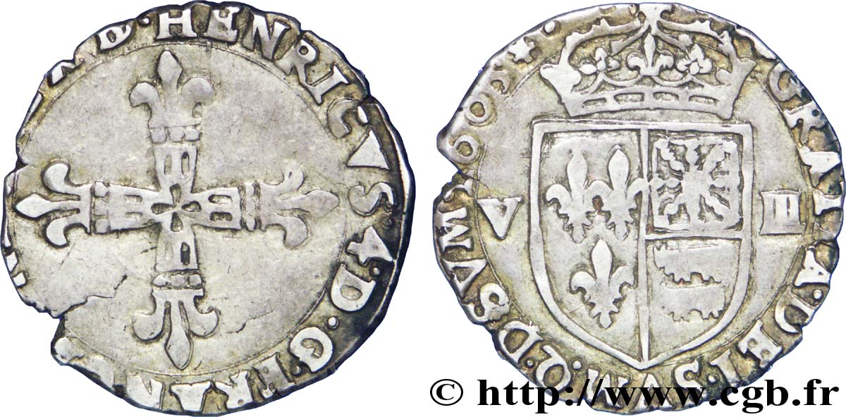HENRI IV LE GRAND Huitième d écu de Béarn 160[3 ou 5] Morlaàs TTB/TTB+