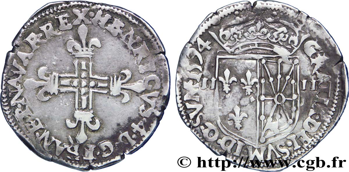 HENRI IV LE GRAND Quart d écu de Navarre 1594 Saint-Palais TTB