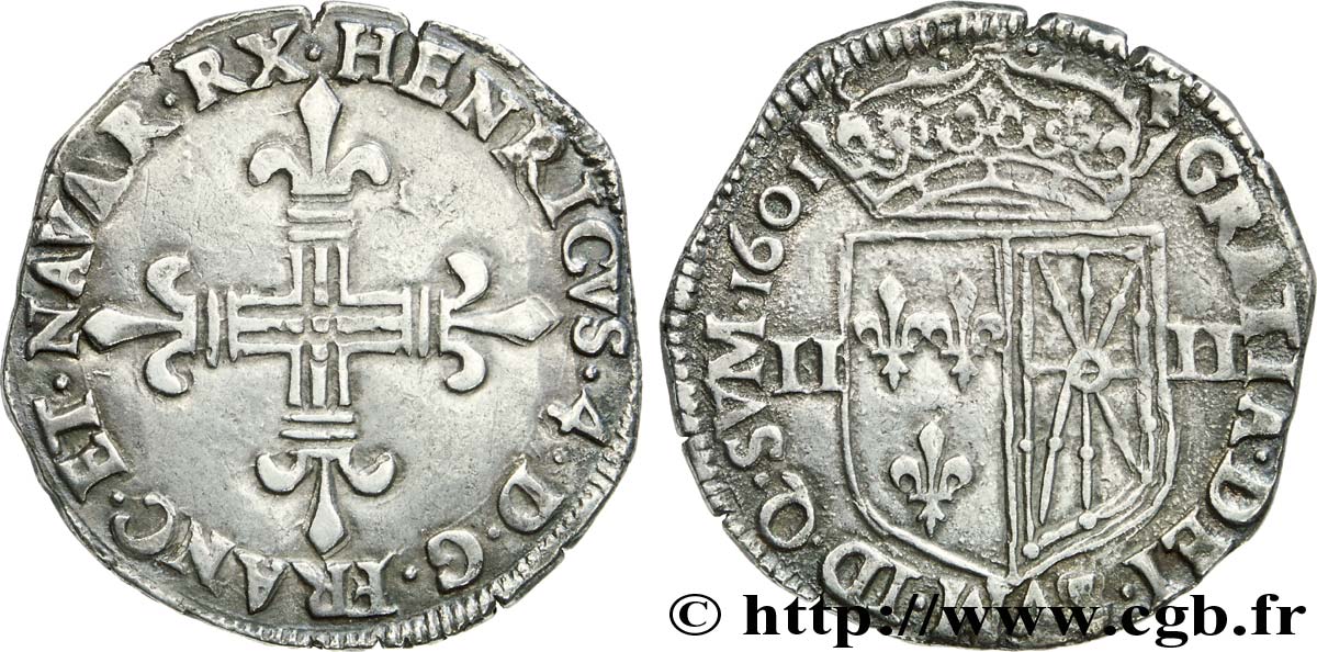 HENRI IV LE GRAND Quart d écu de Navarre 1601 Saint-Palais TTB+/TTB
