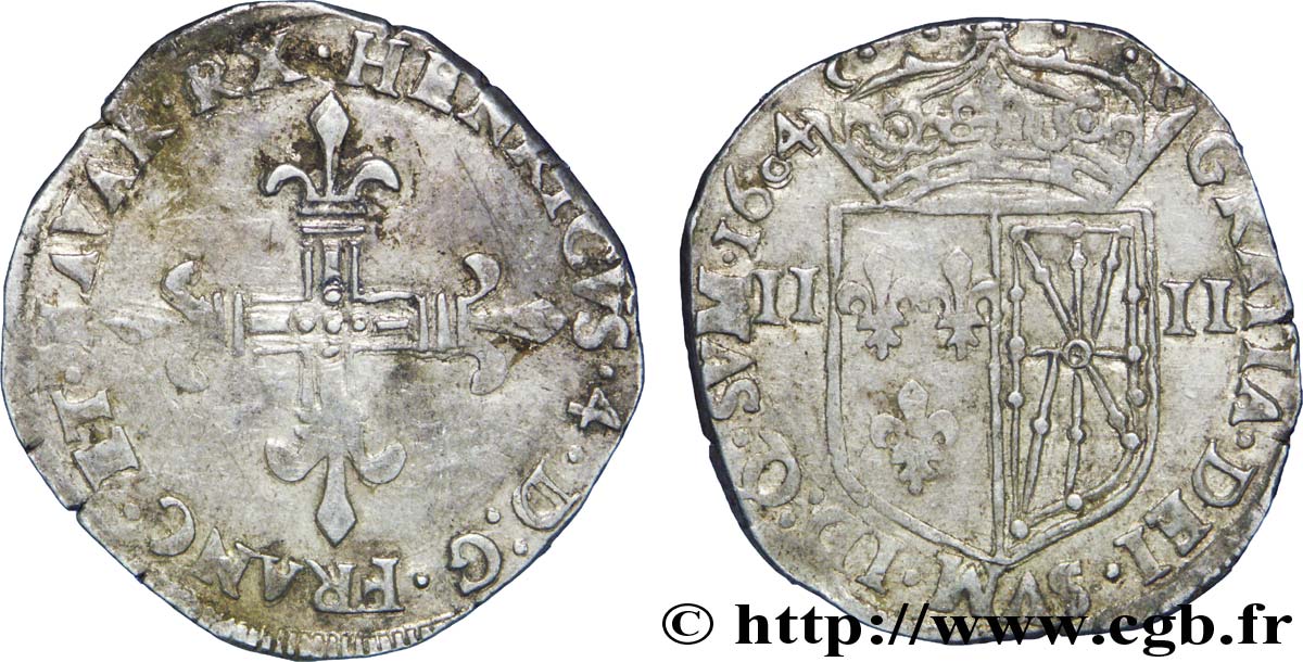 HENRY IV Quart d écu de Navarre 1604 Saint-Palais BB