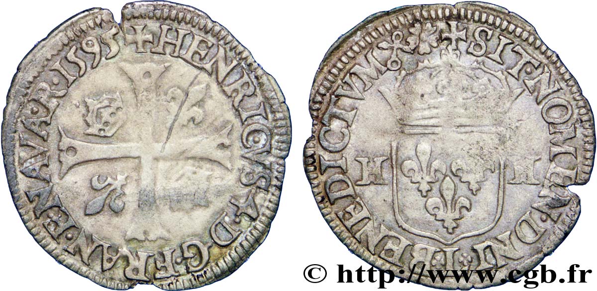 HENRY IV Douzain aux deux H, 3e type 1595 Bayonne MBC