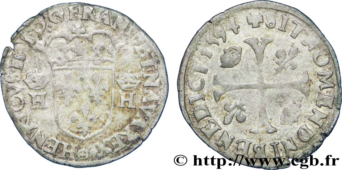 HENRY IV Douzain aux deux H couronnées, 3e type 1594 Clermont-Ferrand VF