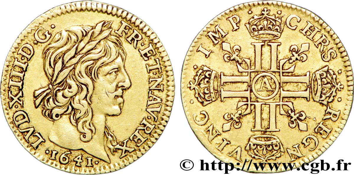 LOUIS XIII LE JUSTE Demi-louis d or à la mèche longue 1641 Paris TTB+