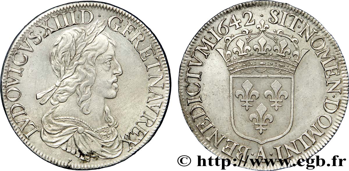 LOUIS XIII  Écu, buste drapé et cuirassé (2e buste de Jean Warin) 1642 Paris, Monnaie du Louvre EBC