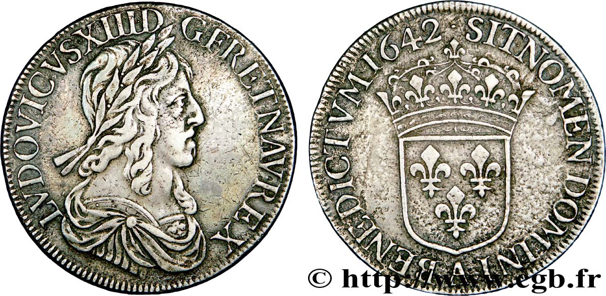 LOUIS XIII  Écu, buste drapé et cuirassé (2e buste de Jean Warin) 1642 Paris, Monnaie du Louvre BC+