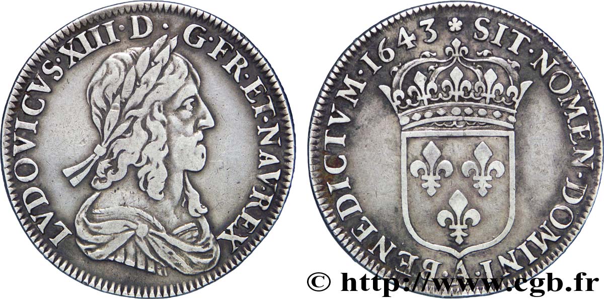 LOUIS XIII  Demi-écu, buste drapé et cuirassé (2e buste de Jean Warin) 1643 Paris, Monnaie de Matignon fSS/SS