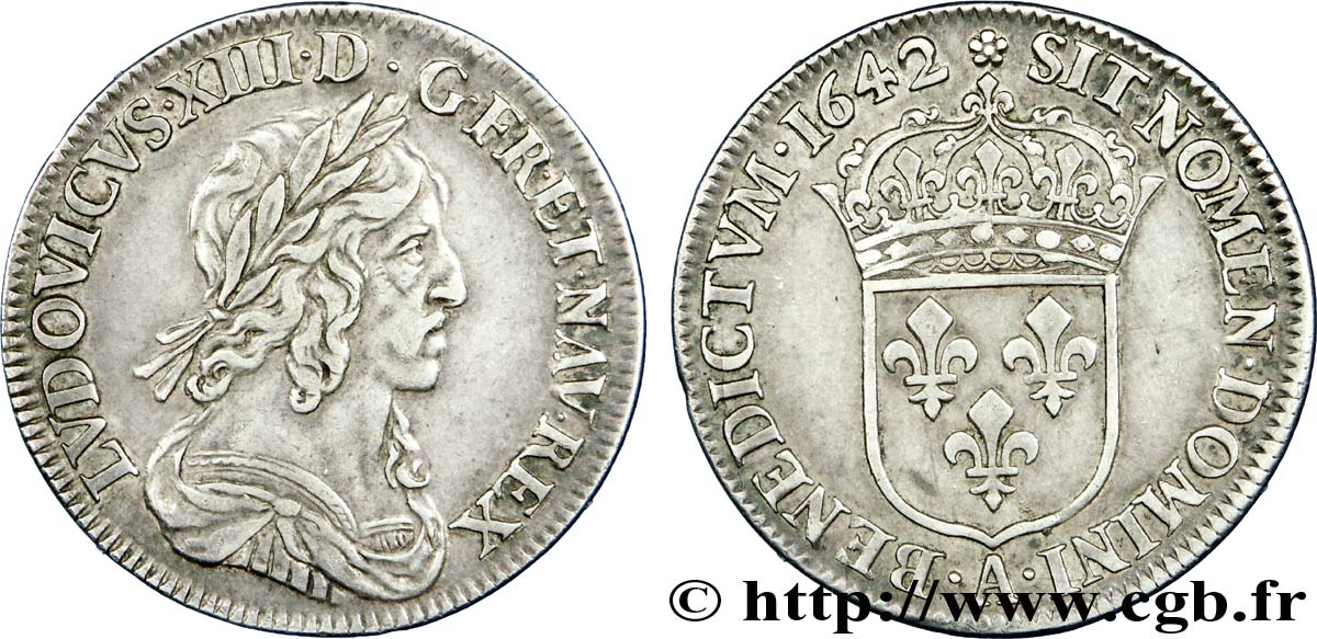 LOUIS XIII  Quart d écu, buste drapé et cuirassé (2e buste de Jean Warin) 1642 Paris, Monnaie de Matignon AU