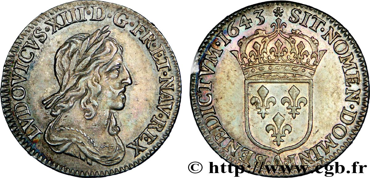 LOUIS XIII LE JUSTE Douzième d&nbsp;écu, buste drapé et cuirassé (2e buste de Jean Warin) 1643 Paris, Monnaie de Matignon TTB+/SUP