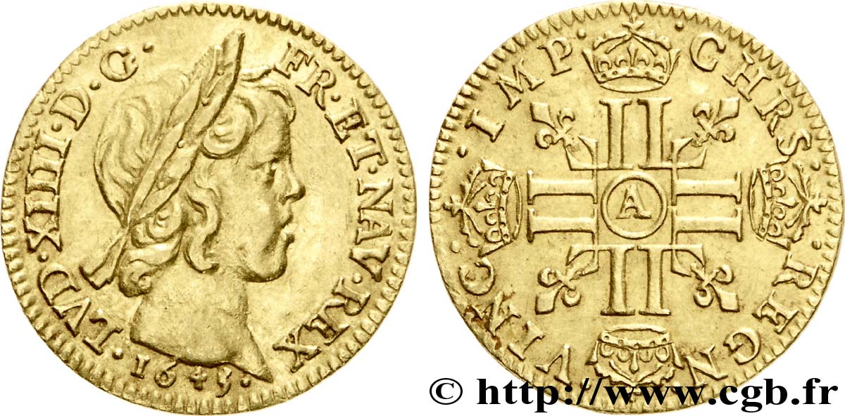 LOUIS XIV LE GRAND OU LE ROI SOLEIL Demi-louis d&nbsp;or aux huit L, portrait à la mèche courte 1645 Paris TTB+