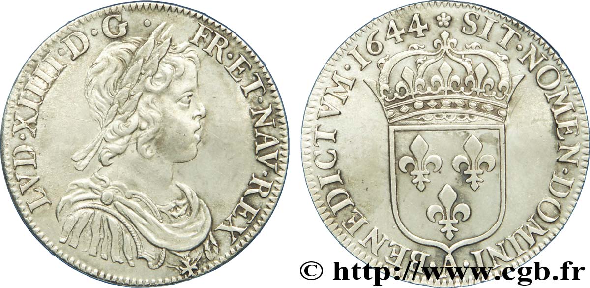 LOUIS XIV LE GRAND OU LE ROI SOLEIL Demi-écu à la mèche courte 1644 Paris, Monnaie de Matignon SUP