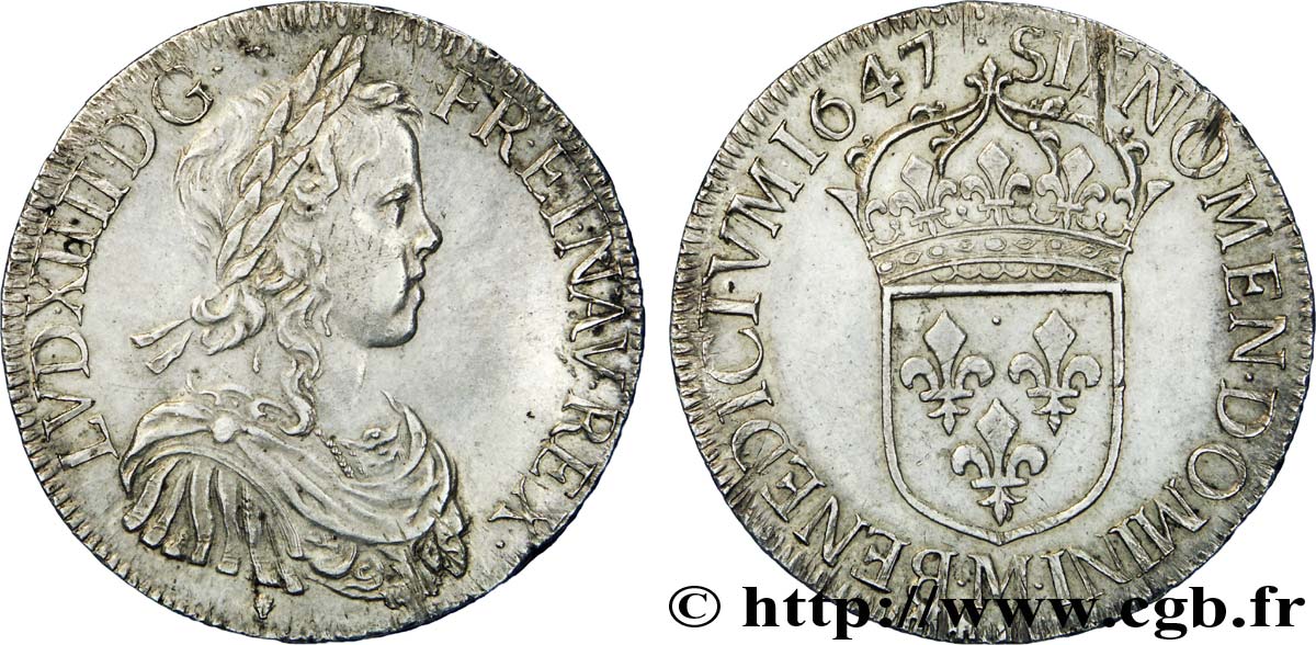 LOUIS XIV &nbsp;THE SUN KING&nbsp; Écu à la mèche longue 1647 Toulouse AU
