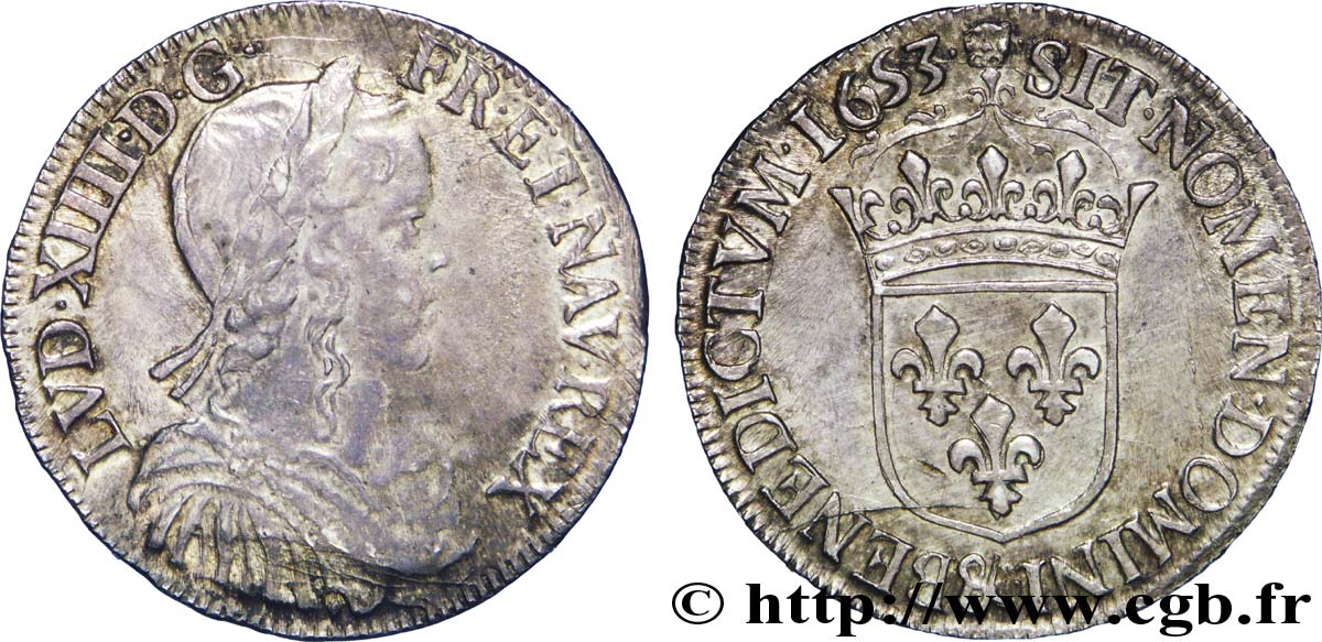 LOUIS XIV LE GRAND OU LE ROI SOLEIL Demi-écu à la mèche longue 1653 Aix-en-Provence TTB+