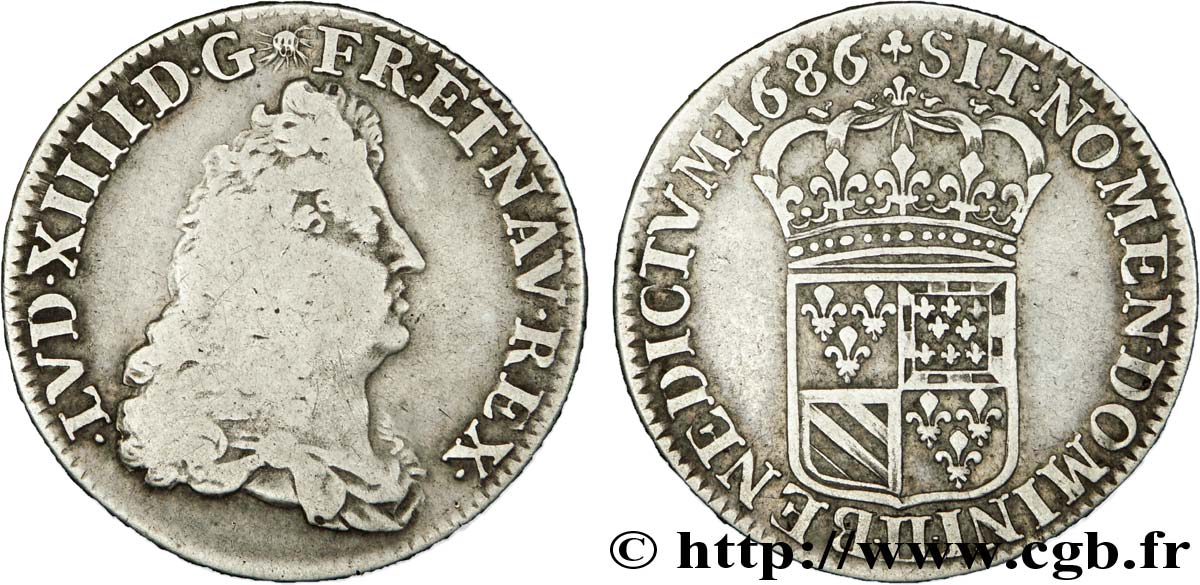 LOUIS XIV  THE SUN KING  Quart d écu de Flandre 1686 Lille fSS/SS