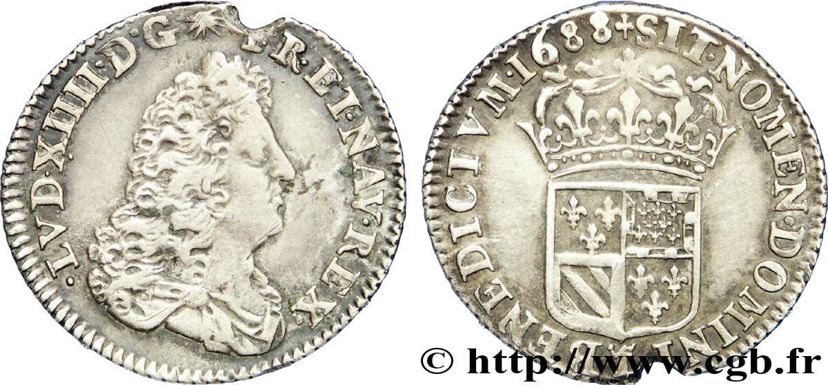LOUIS XIV LE GRAND OU LE ROI SOLEIL Seizième d écu de Flandre 1688 Lille TB+/TTB