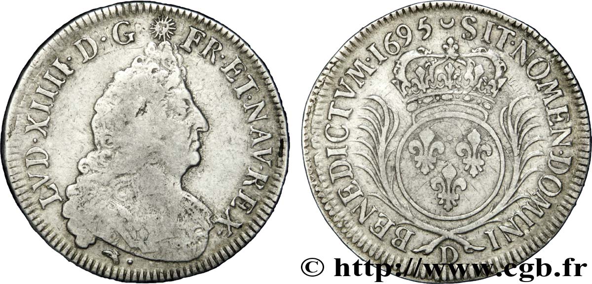 LOUIS XIV  THE SUN KING  Demi-écu aux palmes 1695 Lyon fSS/SS