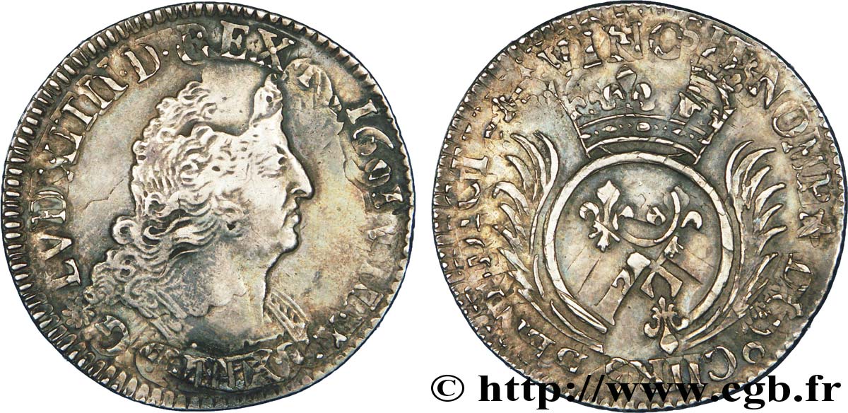 LOUIS XIV  THE SUN KING  Quart d écu aux palmes 1694 Atelier indéterminé XF