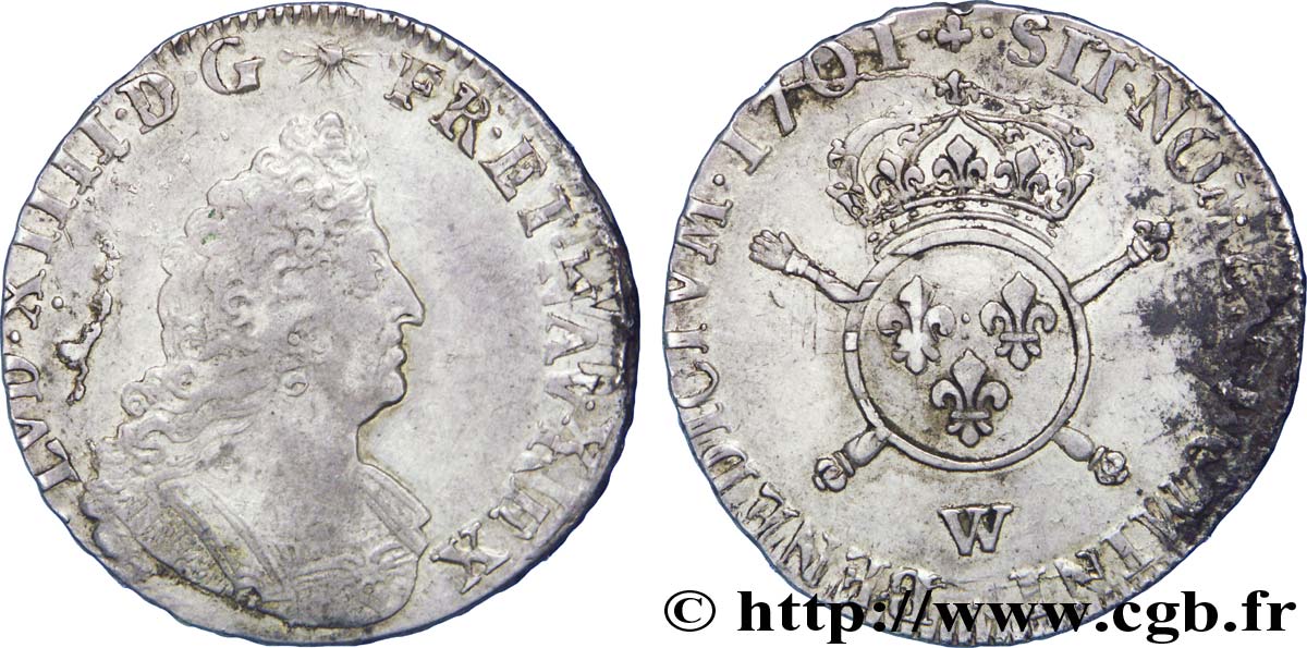 LOUIS XIV  THE SUN KING  Demi-écu aux insignes 1701 Lille fSS/SS