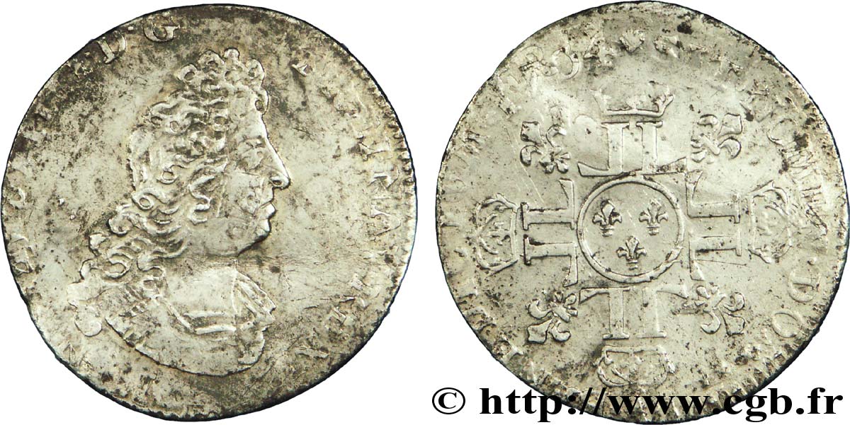 LOUIS XIV  THE SUN KING  Douzième d écu aux huit L, 2e type 1704 Paris BB