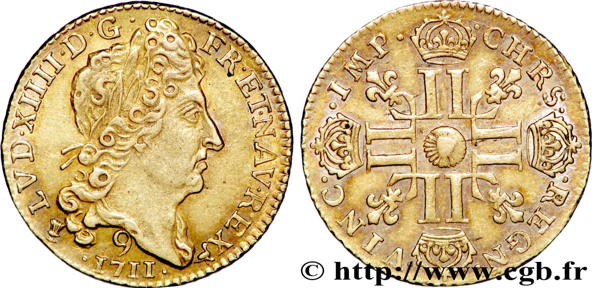 LOUIS XIV  THE SUN KING  Demi-louis d or au soleil 1711 Rennes fVZ