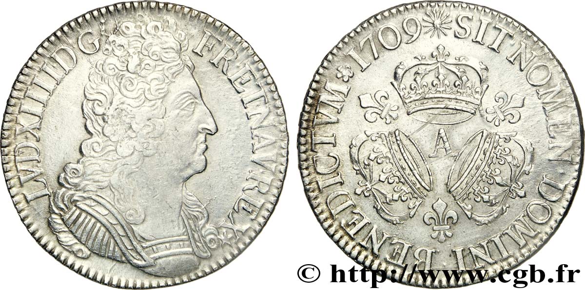 LOUIS XIV  THE SUN KING  Écu aux trois couronnes 1709 Paris SS/fVZ