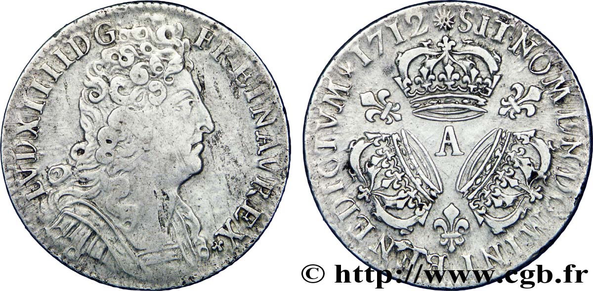 LOUIS XIV  THE SUN KING  Quart d écu aux trois couronnes 1711 Paris BB