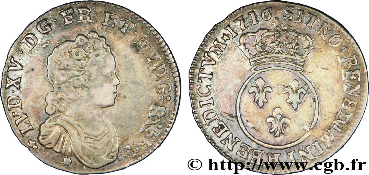 LOUIS XV &nbsp;THE WELL-BELOVED&nbsp; Dixième d&nbsp;écu dit &nbsp;vertugadin&nbsp; 1716 La Rochelle VF