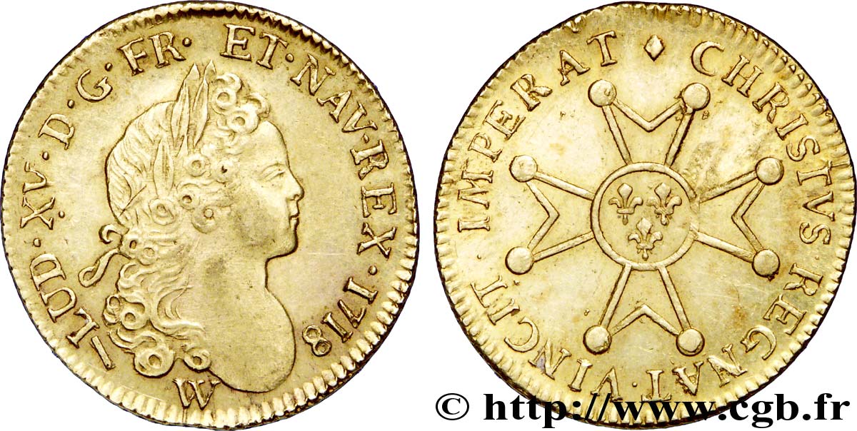 LOUIS XV DIT LE BIEN AIMÉ Louis d’or à la croix de chevalier 1718 Lille TTB+