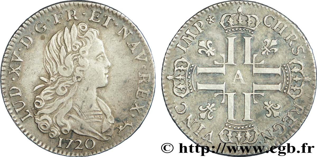 LOUIS XV  THE WELL-BELOVED  Petit louis d argent 1720 Paris SS/fVZ
