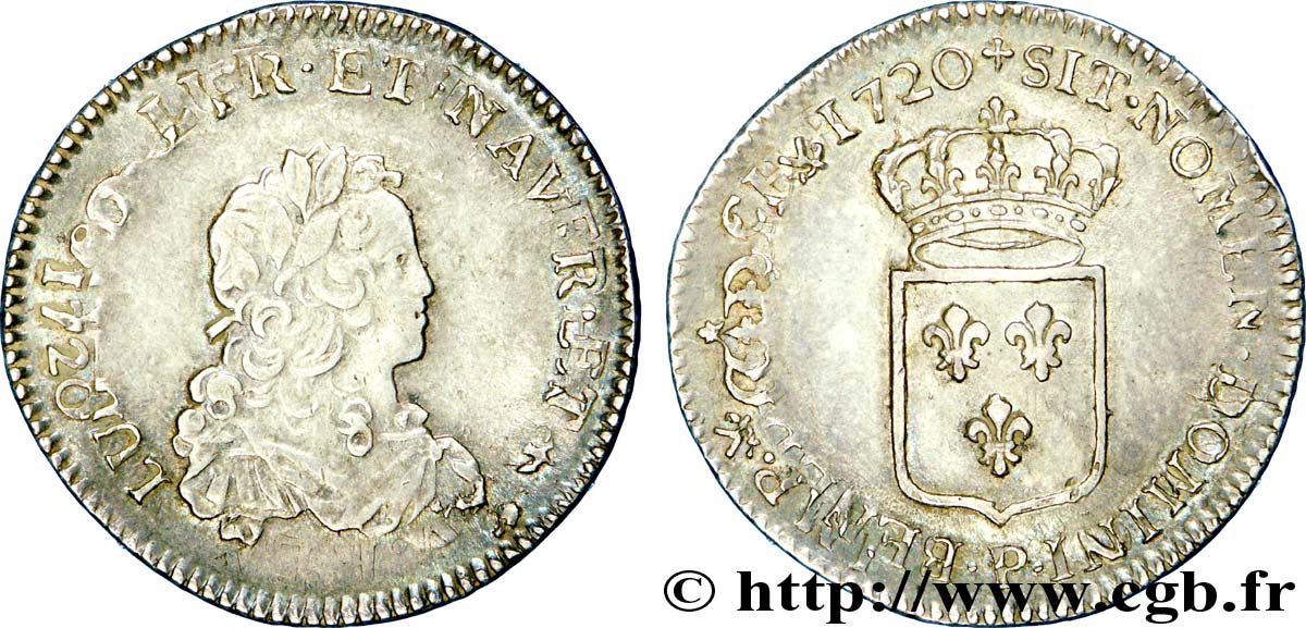 LOUIS XV  THE WELL-BELOVED  Tiers d écu de France 1720 Dijon q.SPL