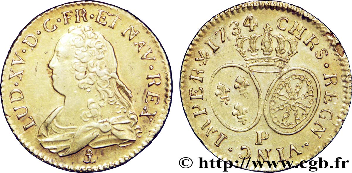 LOUIS XV DIT LE BIEN AIMÉ Louis d or aux écus ovales, buste habillé 1734 Dijon TTB+