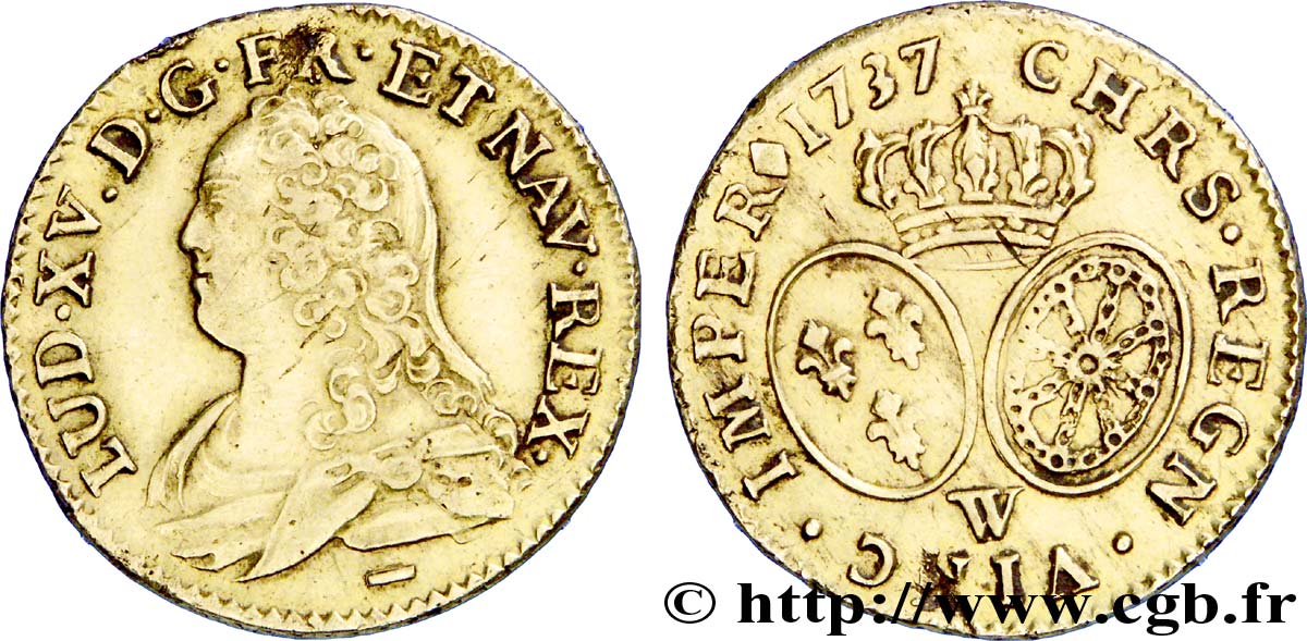 LOUIS XV &nbsp;THE WELL-BELOVED&nbsp; Louis d&nbsp;or aux écus ovales, buste habillé 1737 Lille SC