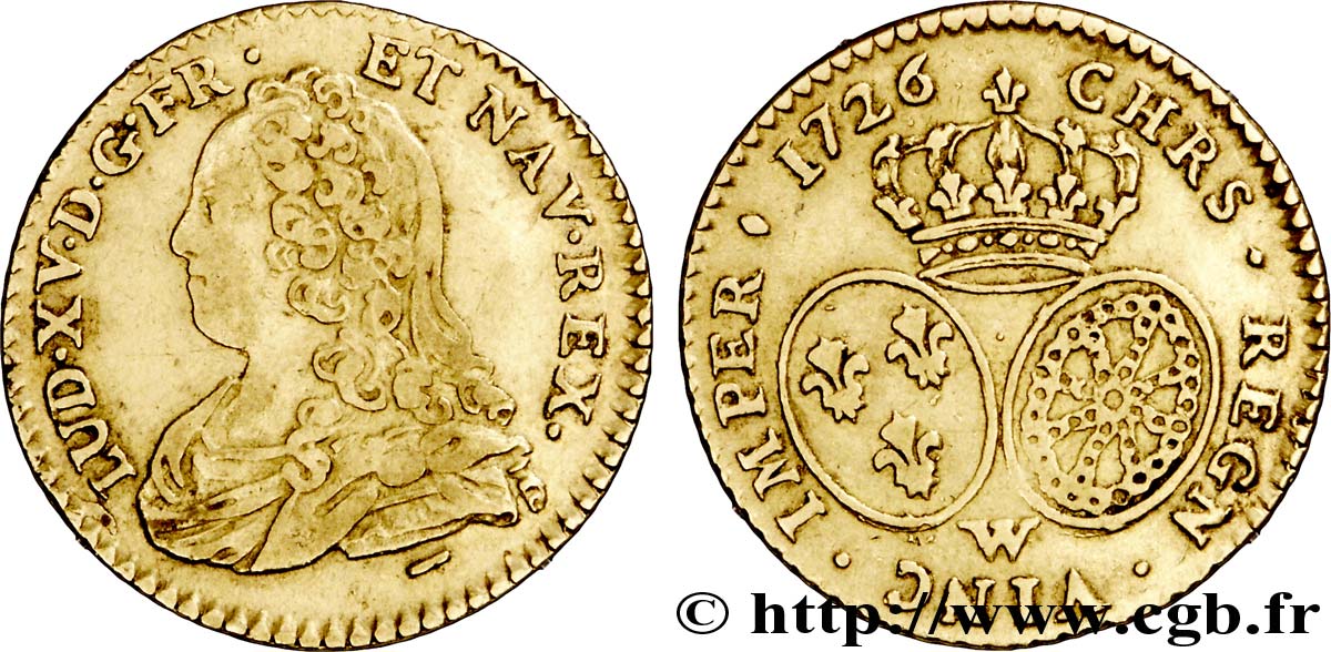 LOUIS XV  THE WELL-BELOVED  Demi-louis d or aux écus ovales, buste habillé 1726 Lille MBC