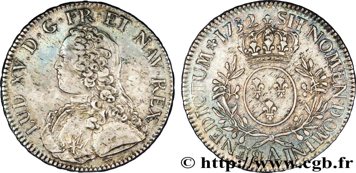LOUIS XV DIT LE BIEN AIMÉ Écu aux branches d olivier, buste habillé 1732 Paris TTB+
