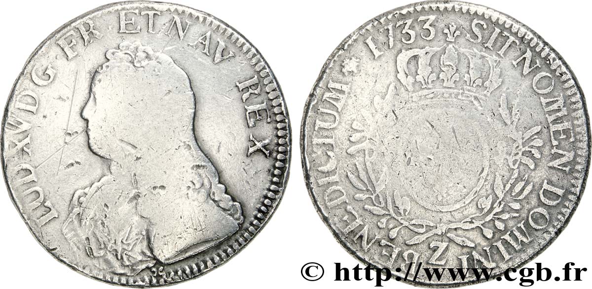 LOUIS XV DIT LE BIEN AIMÉ Écu aux branches d olivier, buste habillé 1733 Grenoble AB/B