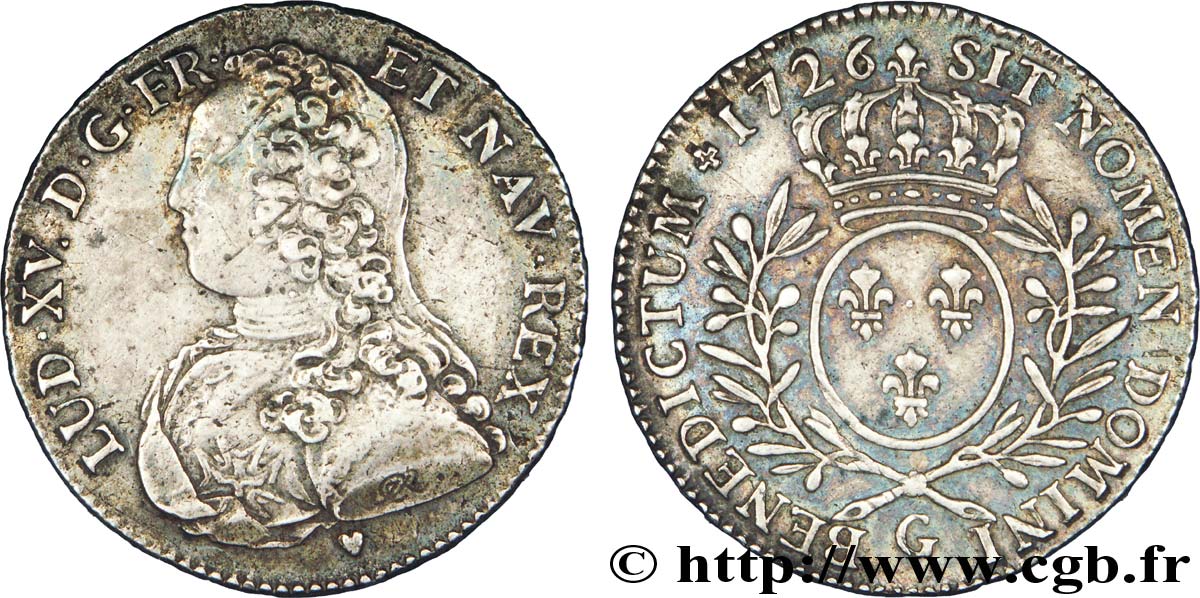 LOUIS XV &nbsp;THE WELL-BELOVED&nbsp; Demi-écu aux branches d&nbsp;olivier, buste habillé 1726 Poitiers SS/fVZ
