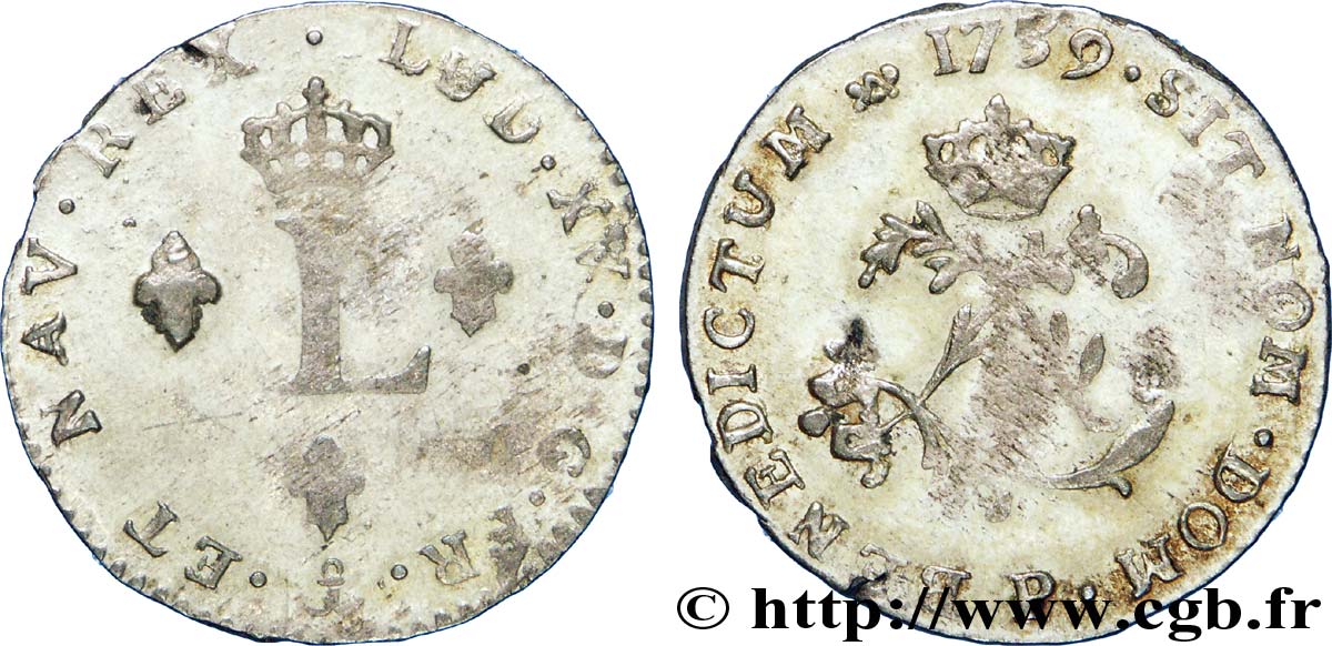 LOUIS XV DIT LE BIEN AIMÉ Double sol de billon 1739 Dijon TTB+