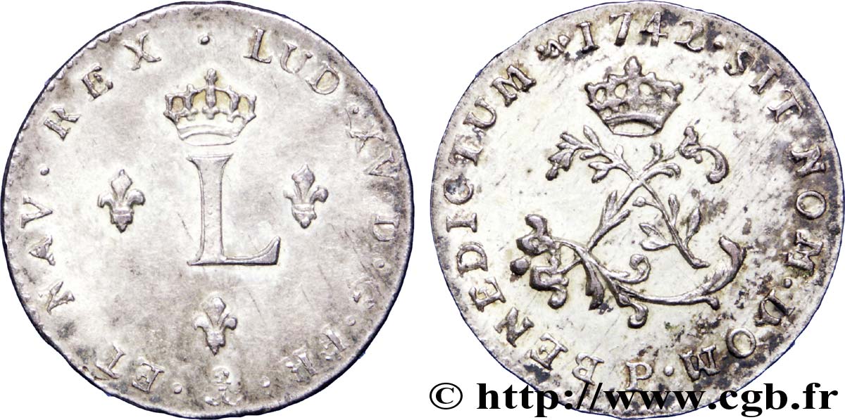 LOUIS XV  THE WELL-BELOVED  Double sol de billon 1742 Dijon VZ