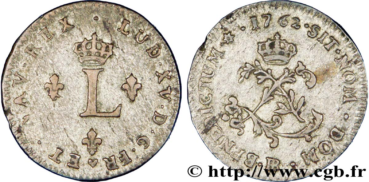 LOUIS XV  THE WELL-BELOVED  Double sol de billon 1762 Strasbourg SS