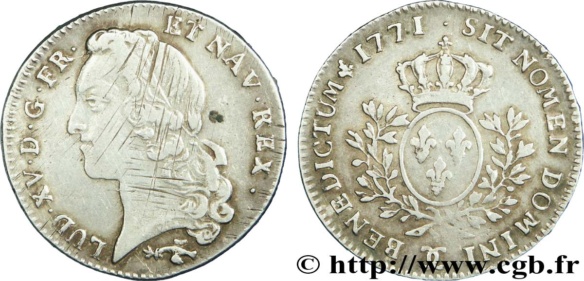 LOUIS XV &nbsp;THE WELL-BELOVED&nbsp; Cinquième d’écu aux branches d’olivier, tête ceinte d’un bandeau 1771 Besançon SS
