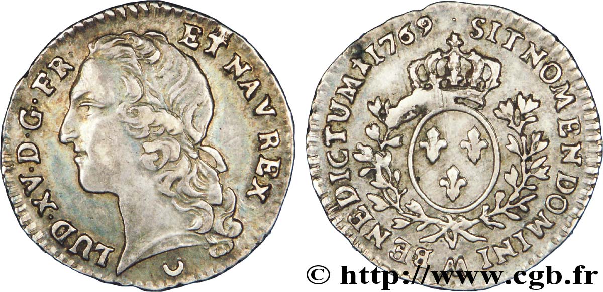LOUIS XV  THE WELL-BELOVED  Dixième d écu aux branches d’olivier, tête ceinte d’un bandeau 1769 Metz MBC+/MBC