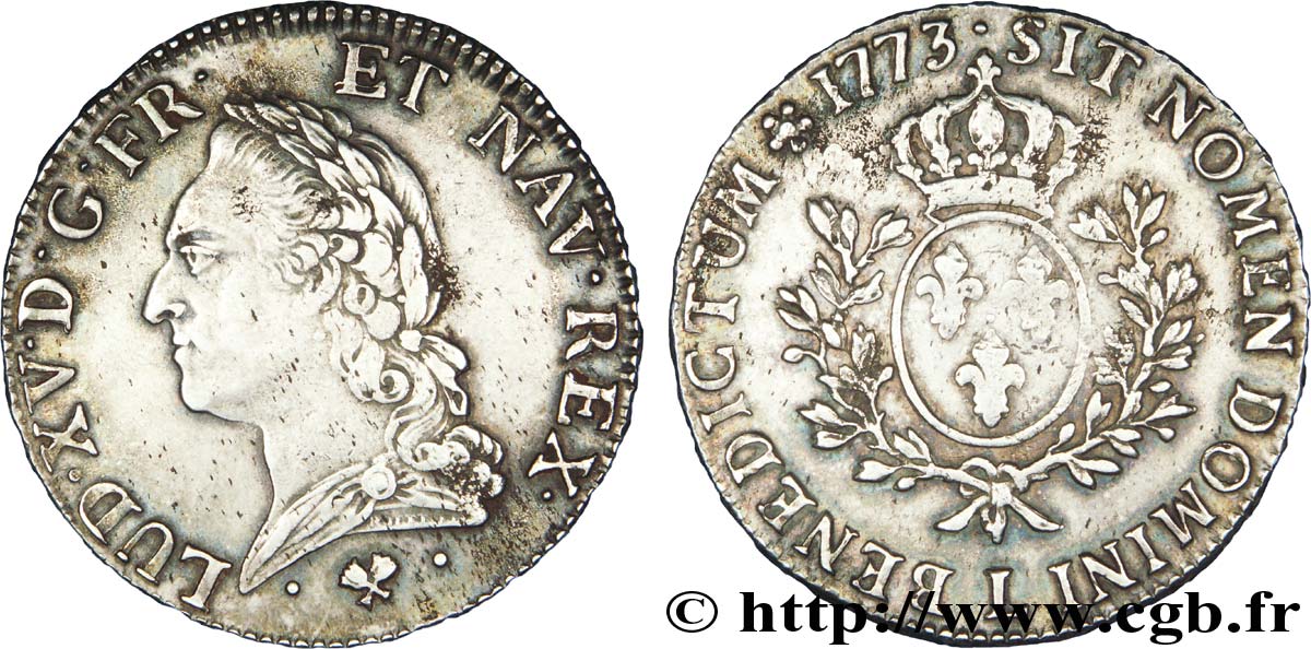 LOUIS XV  THE WELL-BELOVED  Écu dit  à la vieille tête  1773 Bayonne AU/XF