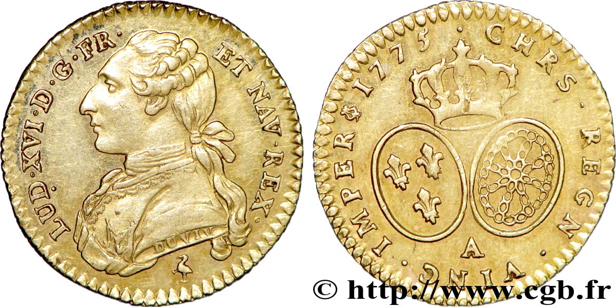 LOUIS XVI Demi-louis d’or aux écus ovales 1775 Paris SUP