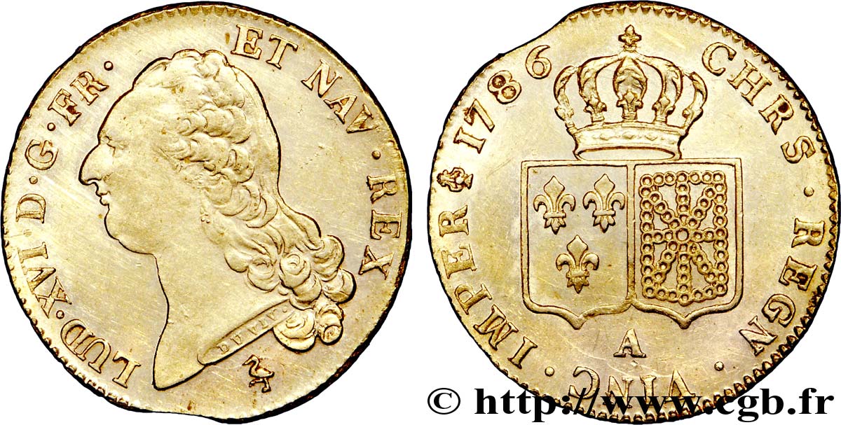 LOUIS XVI Double louis d’or aux écus accolés 1786 Paris SPL