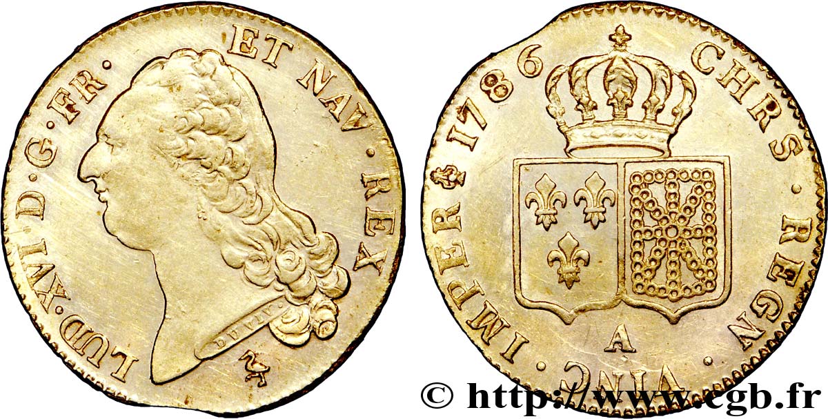 LOUIS XVI Double louis d’or aux écus accolés 1786 Paris VZ