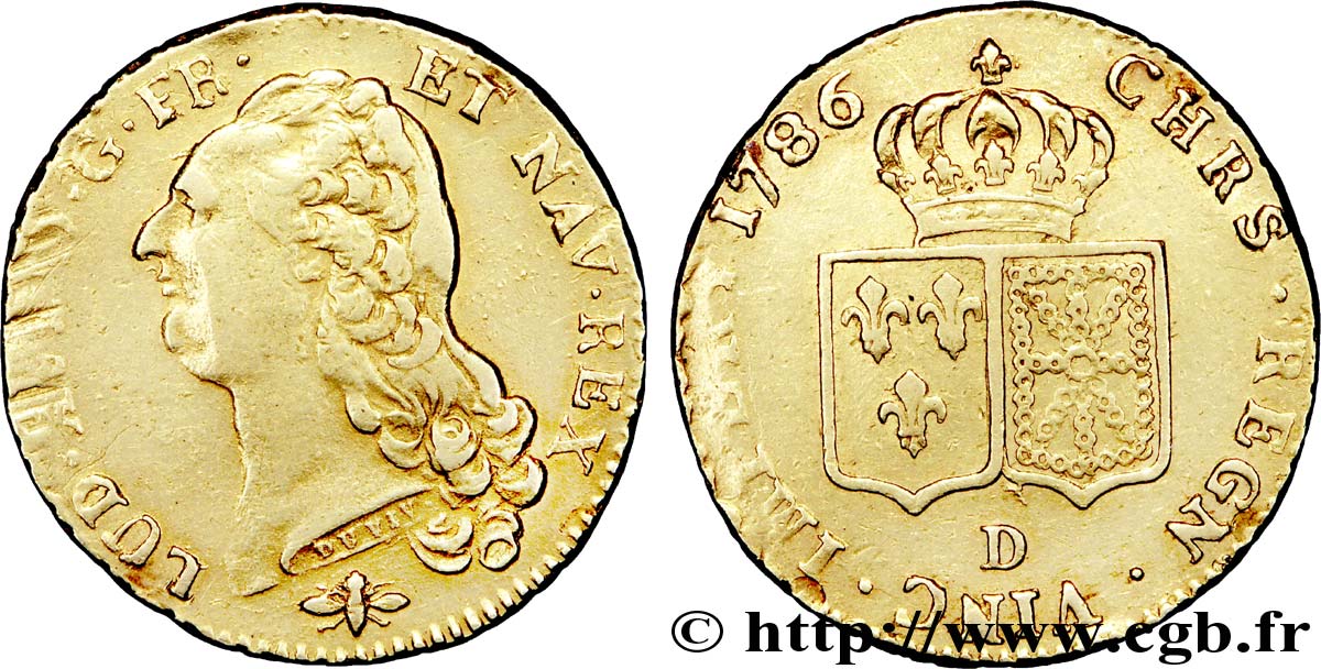LOUIS XVI Double louis d’or aux écus accolés 1786 Lyon q.BB/BB